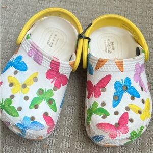 CROCS Kids White Sandals with Colorful Butterflies